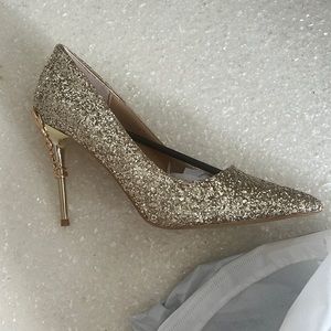 Gold sequin heels